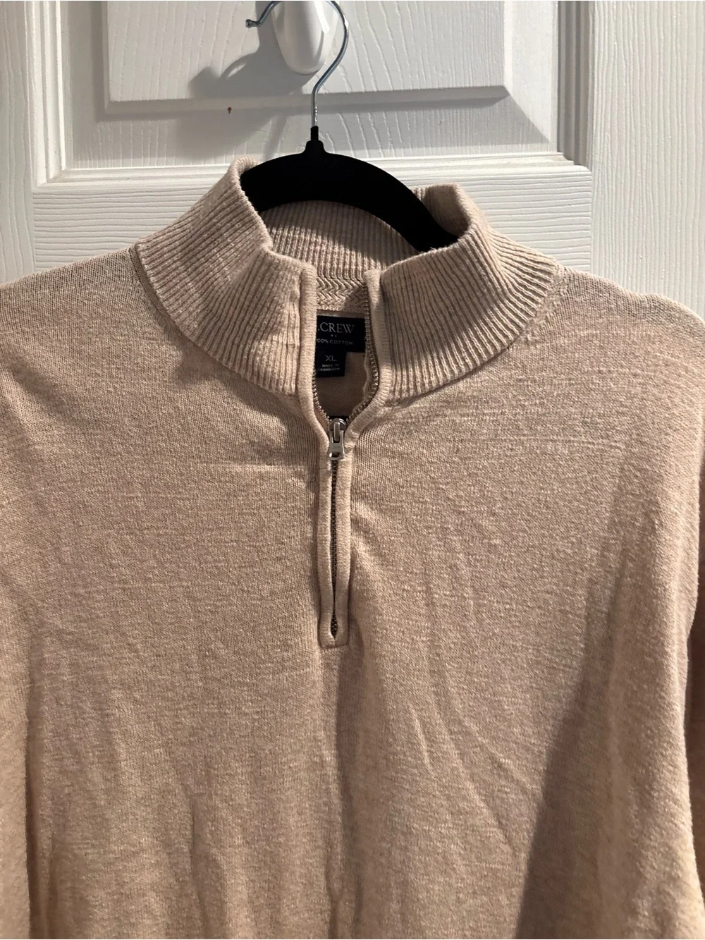 Men's J Crew Half-Zip Pullover Cotton Sweater in Light Beige